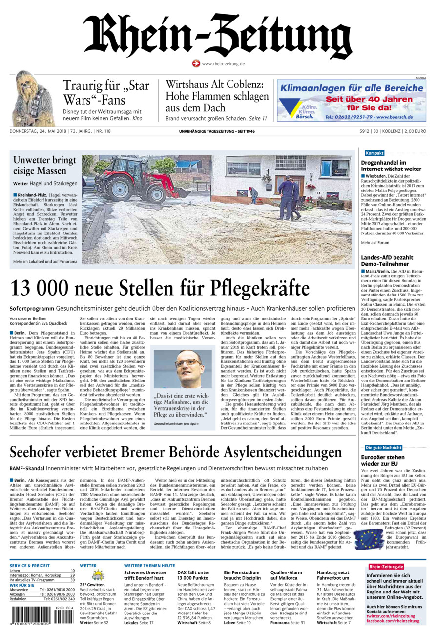 Rhein-Zeitung Koblenz & Region vom Donnerstag, 24.05.2018