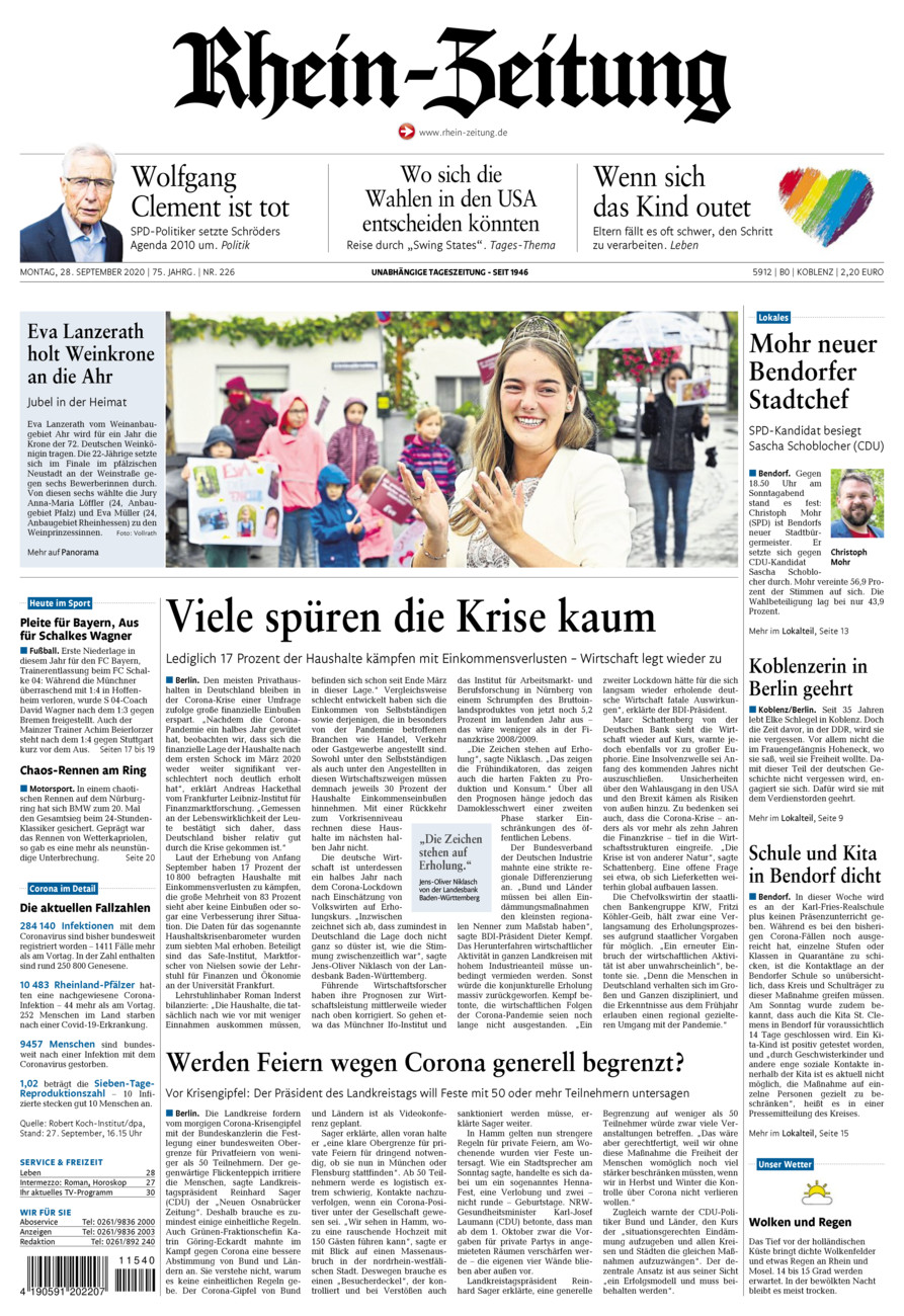 Rhein-Zeitung Koblenz & Region vom Montag, 28.09.2020