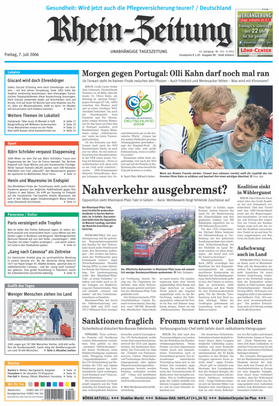 Rhein-Zeitung Koblenz & Region vom Freitag, 07.07.2006