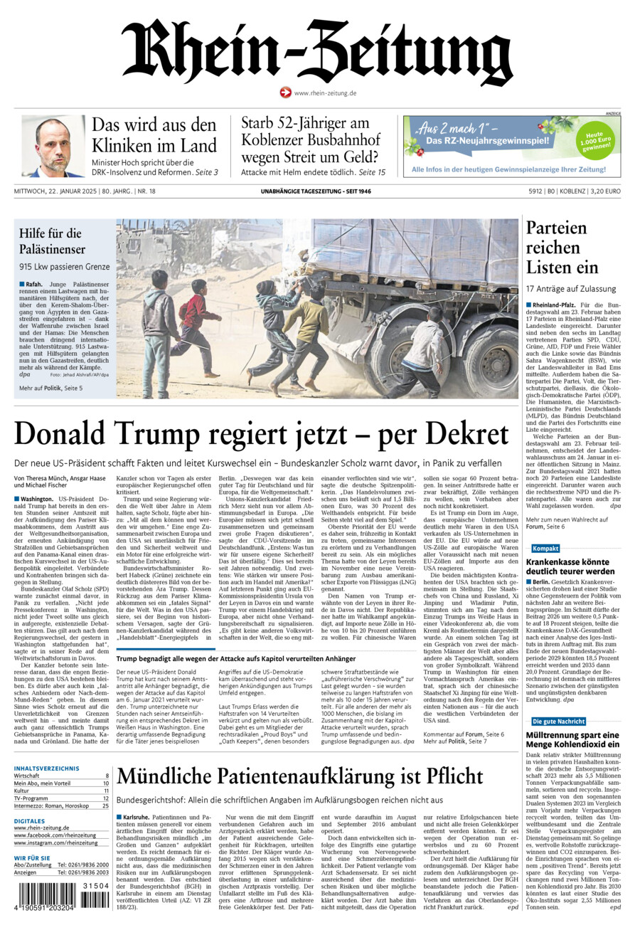 Rhein-Zeitung Koblenz & Region vom Mittwoch, 22.01.2025