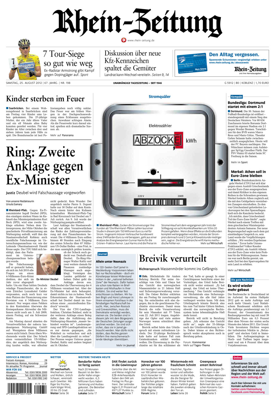 Rhein-Zeitung Koblenz & Region vom Samstag, 25.08.2012