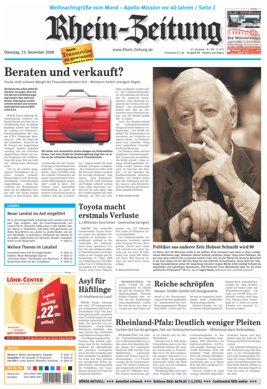 Rhein-Zeitung Koblenz & Region vom Dienstag, 23.12.2008