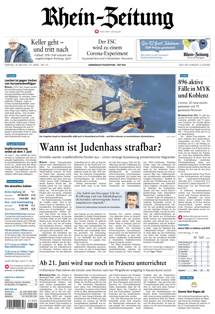Rhein-Zeitung Koblenz & Region vom Dienstag, 18.05.2021