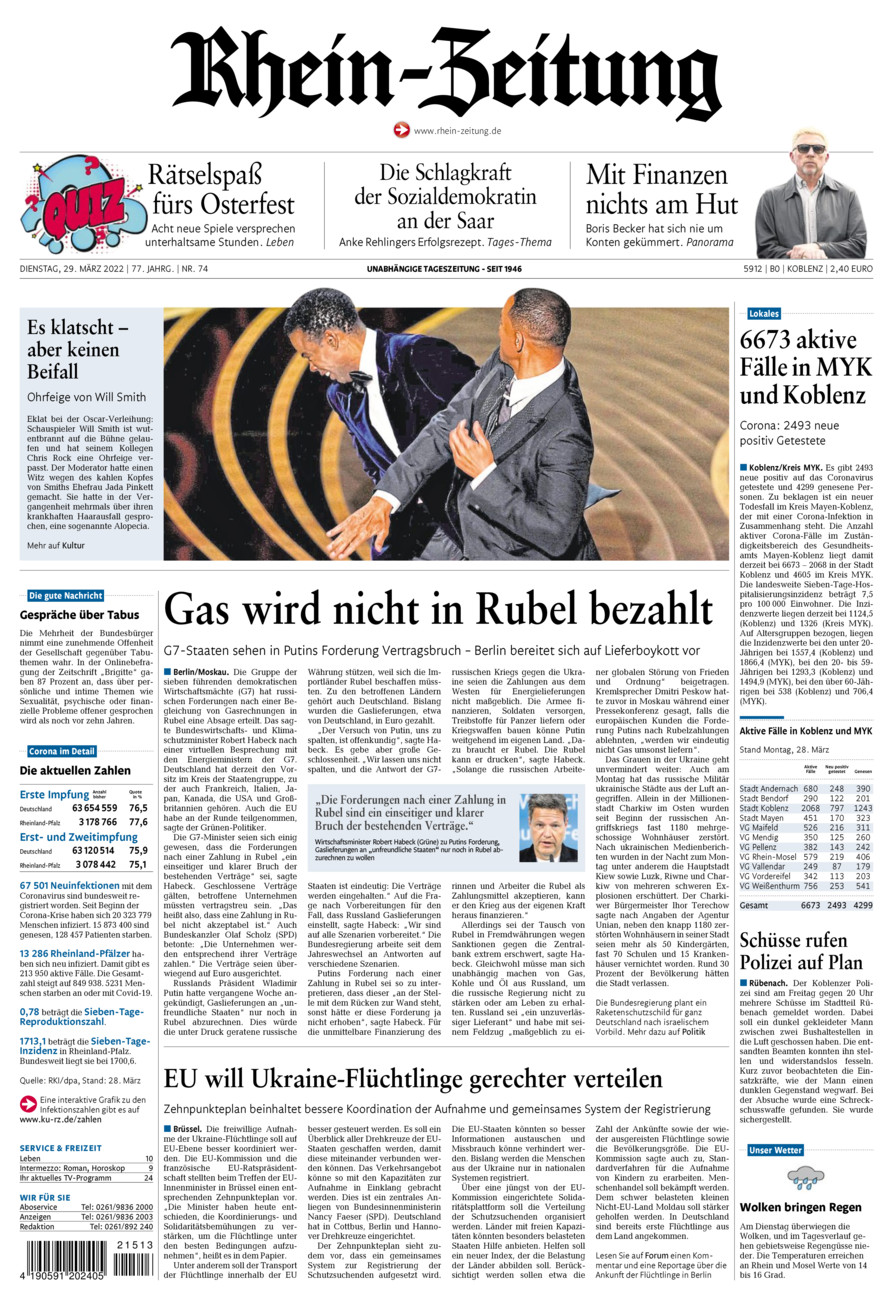 Rhein-Zeitung Koblenz & Region vom Dienstag, 29.03.2022