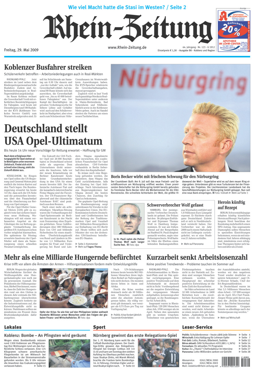 Rhein-Zeitung Koblenz & Region vom Freitag, 29.05.2009