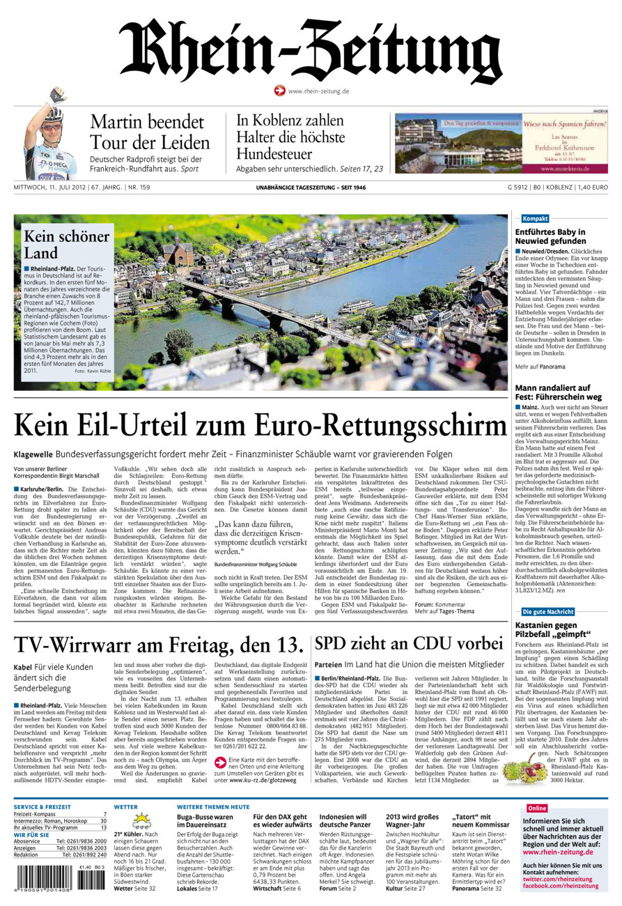 Rhein-Zeitung Koblenz & Region vom Mittwoch, 11.07.2012