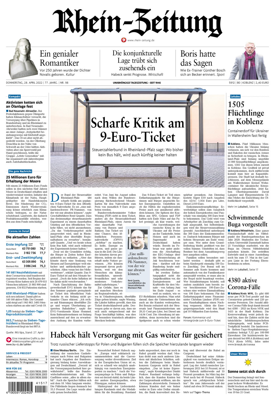 Rhein-Zeitung Koblenz & Region vom Donnerstag, 28.04.2022