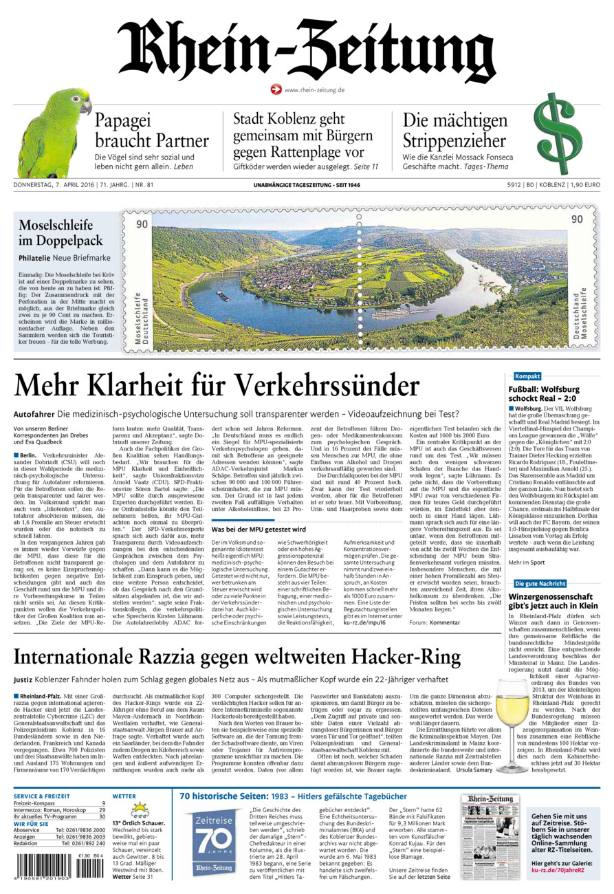 Rhein-Zeitung Koblenz & Region vom Donnerstag, 07.04.2016