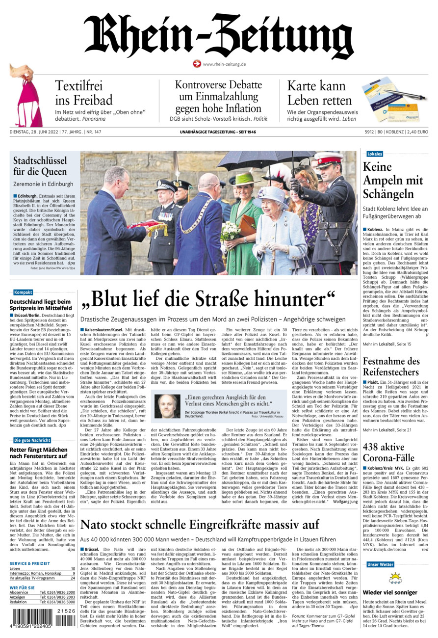 Rhein-Zeitung Koblenz & Region vom Dienstag, 28.06.2022