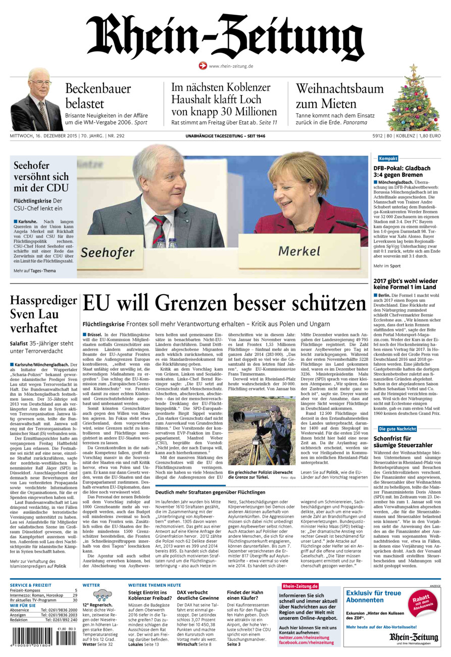 Rhein-Zeitung Koblenz & Region vom Mittwoch, 16.12.2015