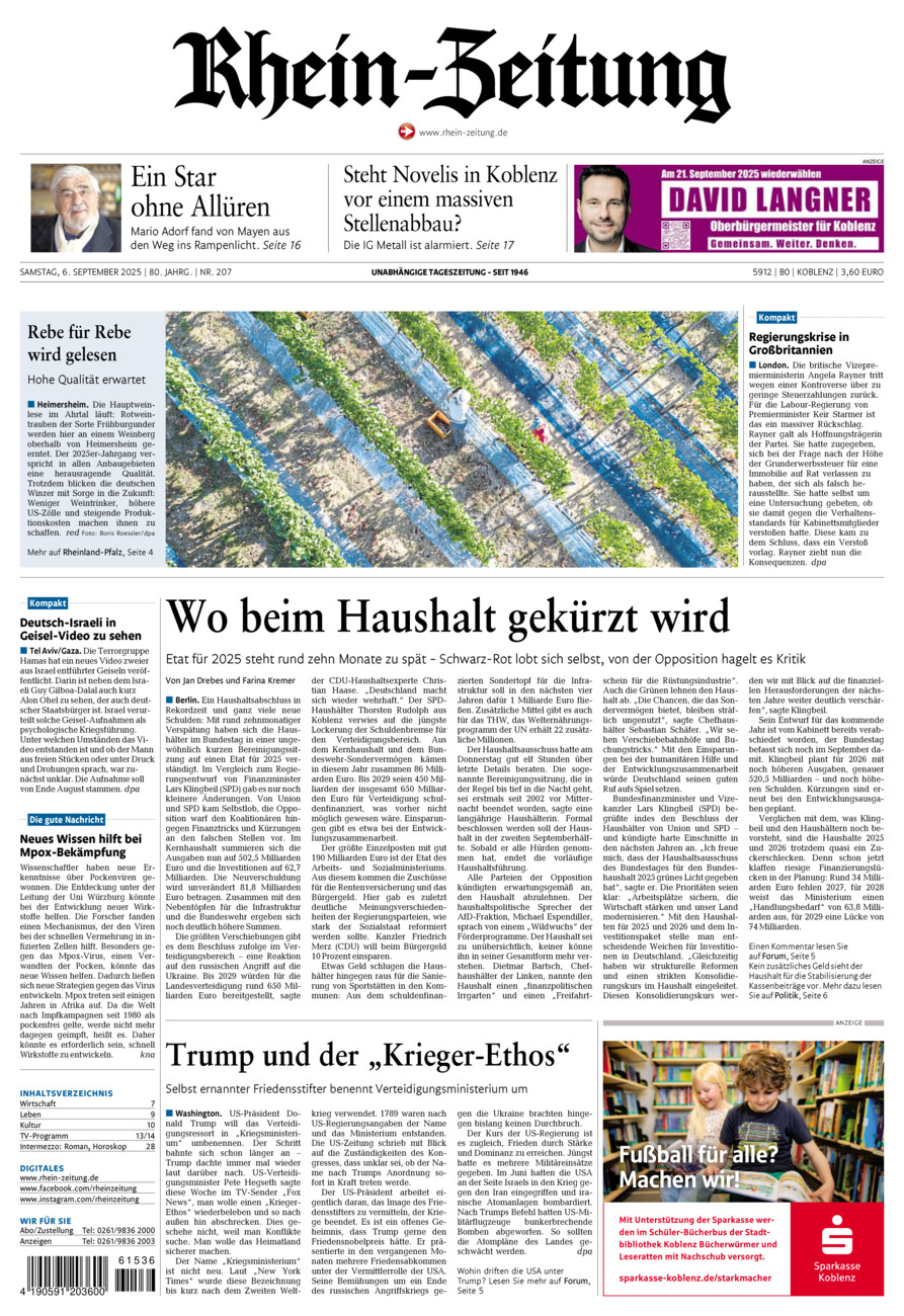 Rhein-Zeitung Koblenz & Region vom Samstag, 06.09.2025