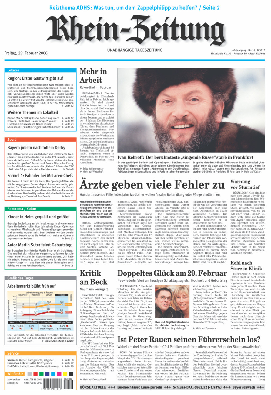 Rhein-Zeitung Koblenz & Region vom Freitag, 29.02.2008