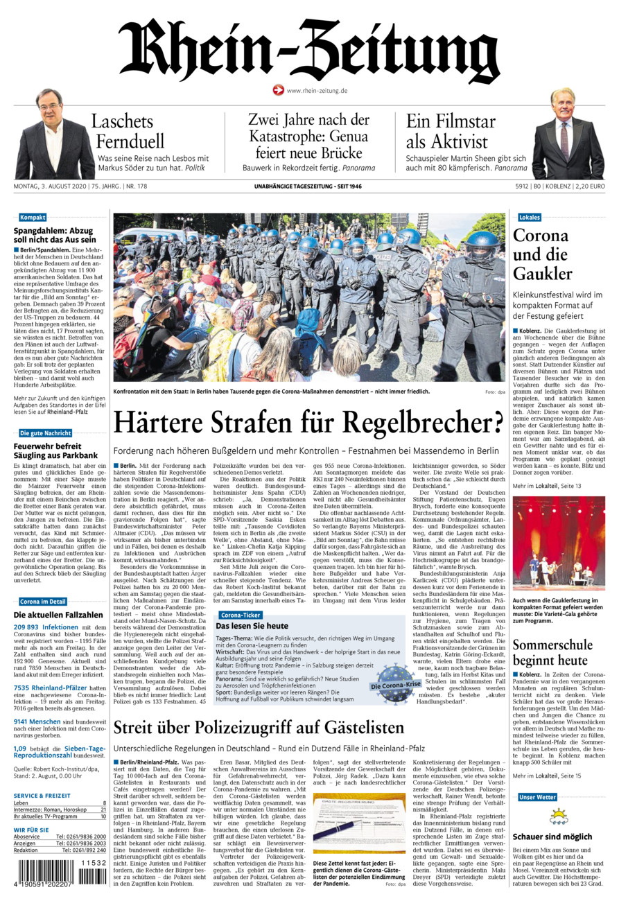 Rhein-Zeitung Koblenz & Region vom Montag, 03.08.2020
