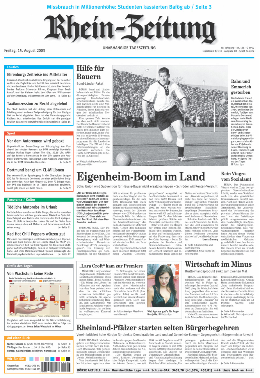 Rhein-Zeitung Koblenz & Region vom Freitag, 15.08.2003