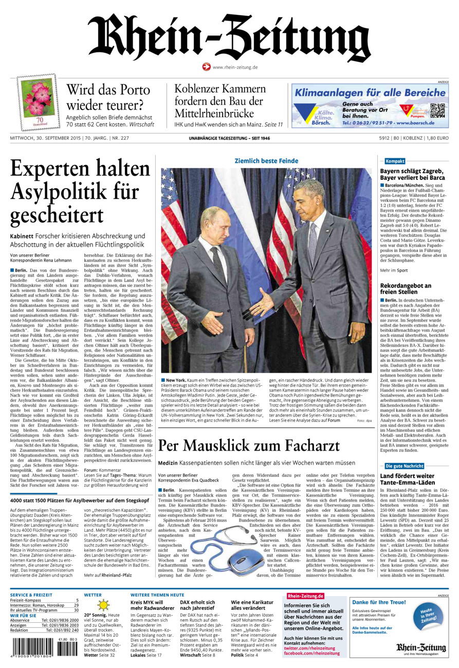 Rhein-Zeitung Koblenz & Region vom Mittwoch, 30.09.2015