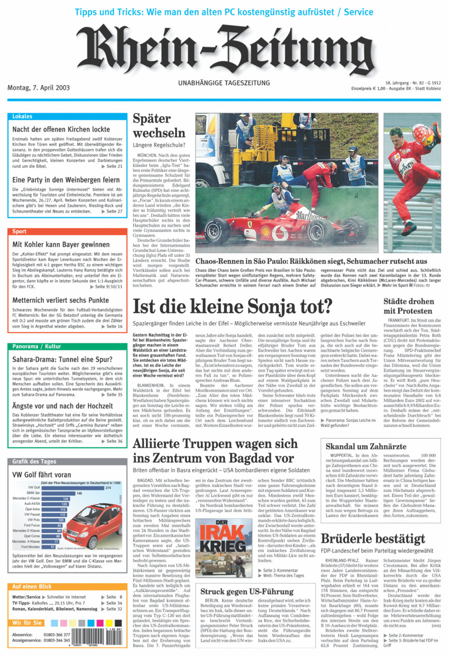 Rhein-Zeitung Koblenz & Region vom Montag, 07.04.2003