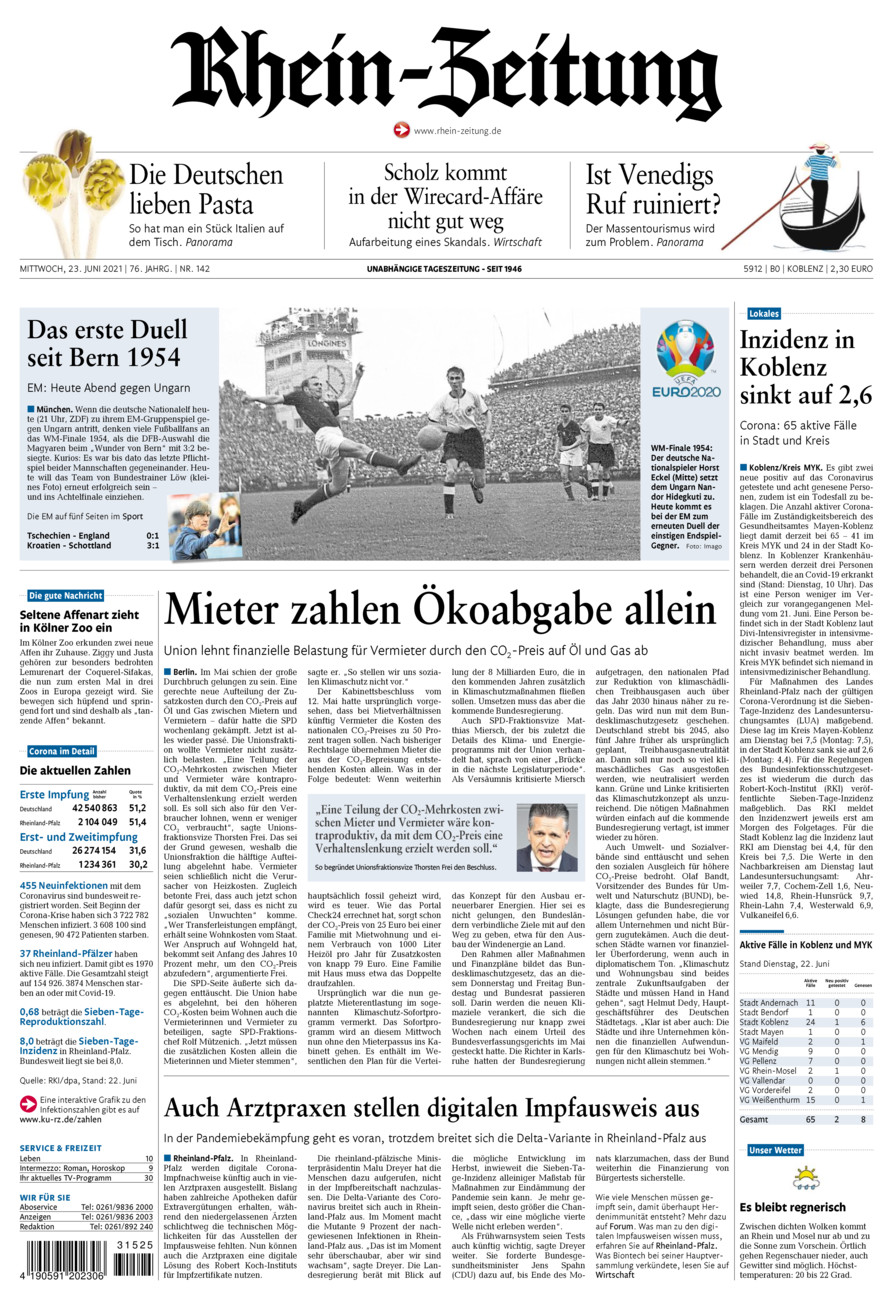 Rhein-Zeitung Koblenz & Region vom Mittwoch, 23.06.2021