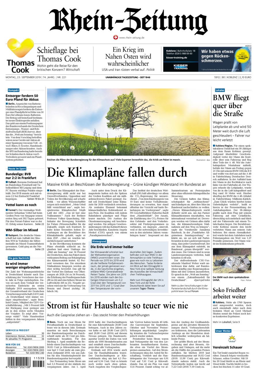 Rhein-Zeitung Koblenz & Region vom Montag, 23.09.2019