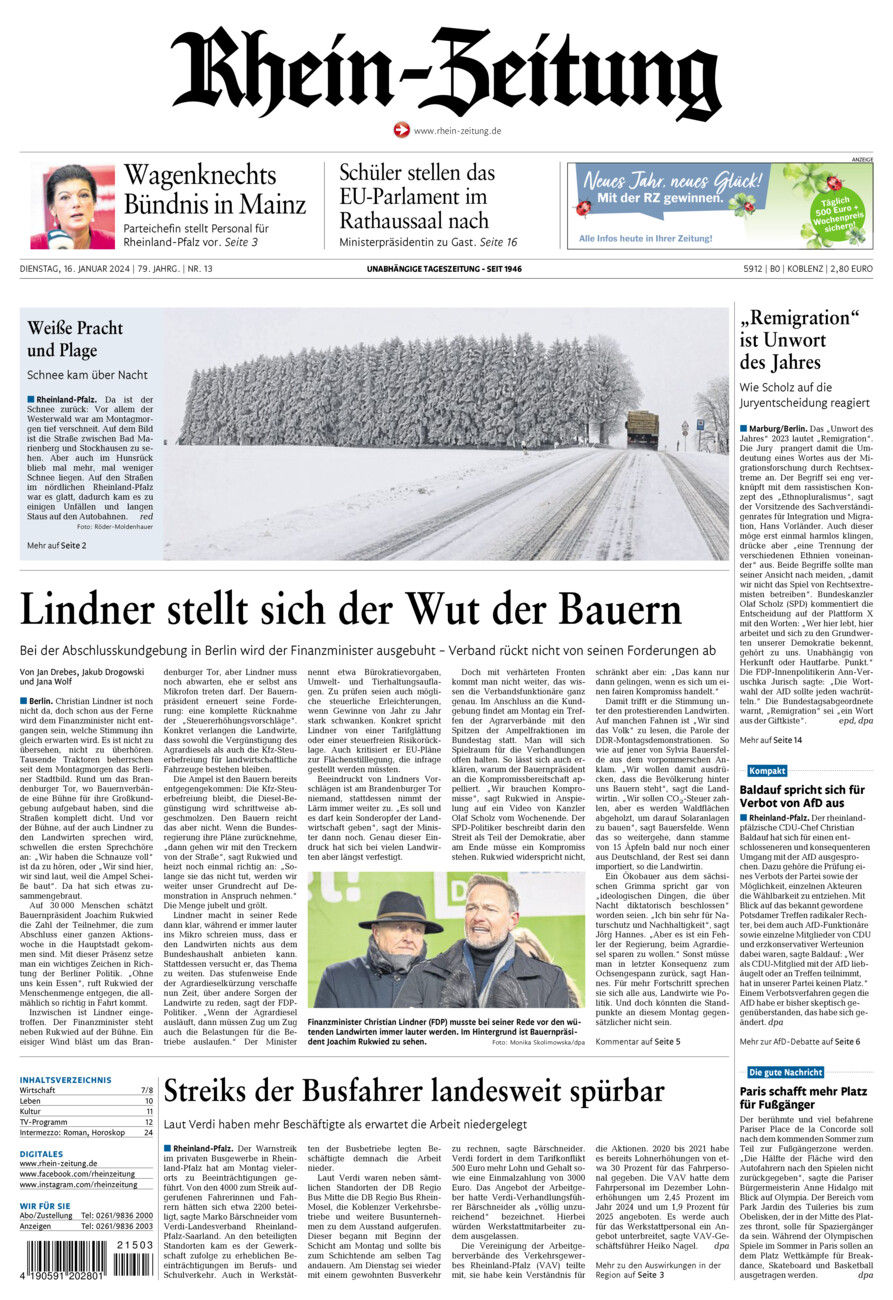 Rhein-Zeitung Koblenz & Region vom Dienstag, 16.01.2024