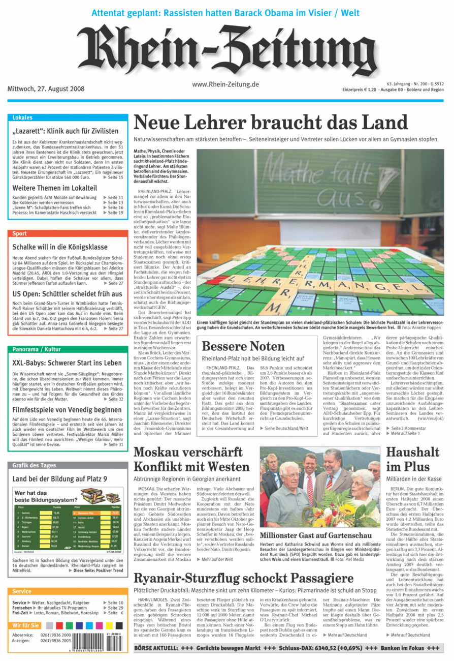 Rhein-Zeitung Koblenz & Region vom Mittwoch, 27.08.2008