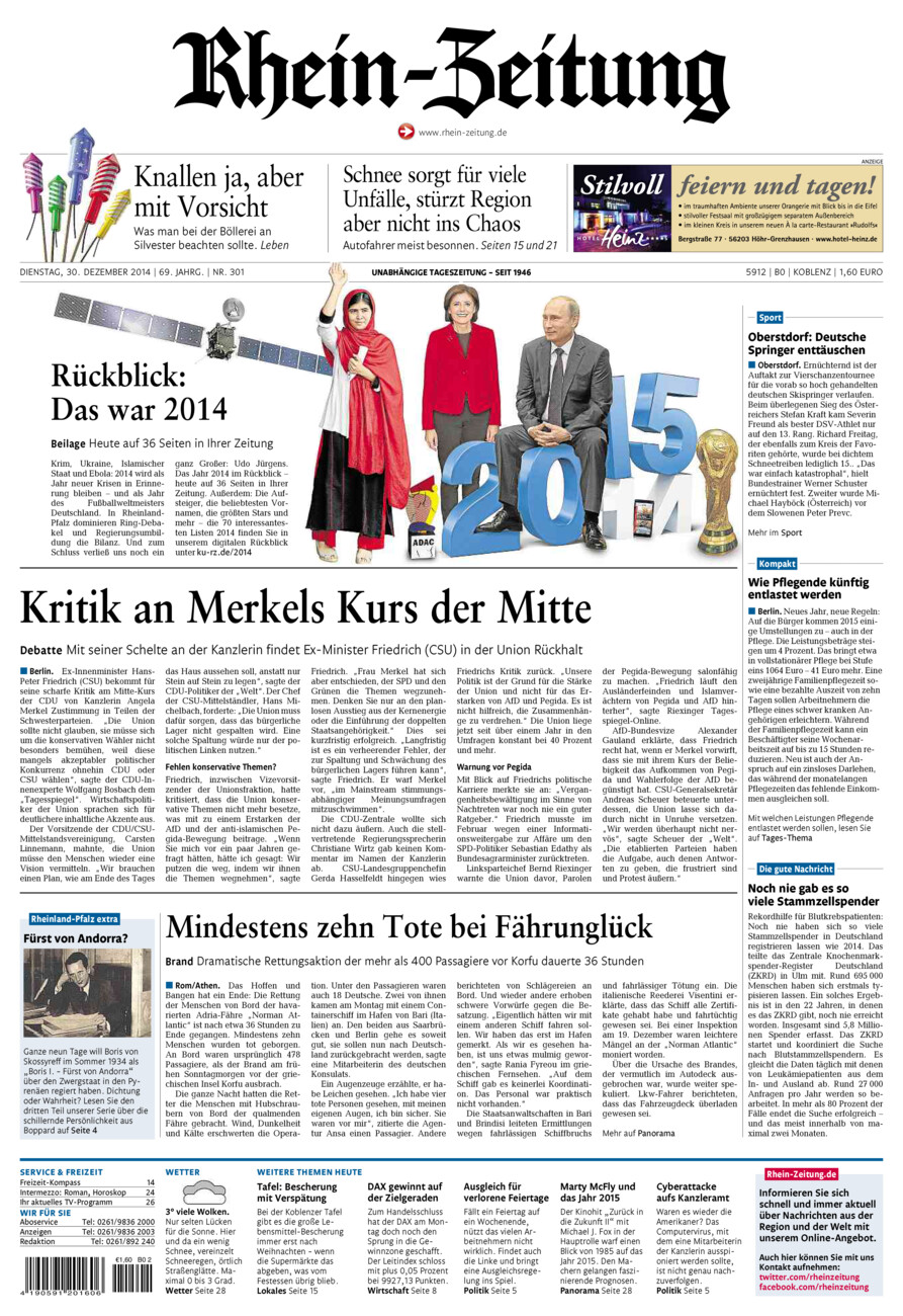 Rhein-Zeitung Koblenz & Region vom Dienstag, 30.12.2014