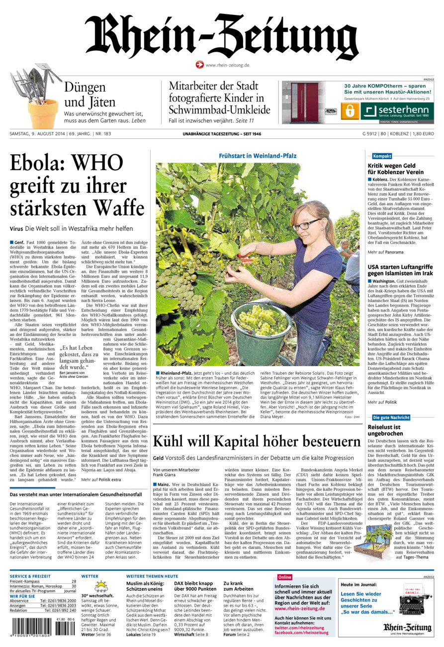 Rhein-Zeitung Koblenz & Region vom Samstag, 09.08.2014