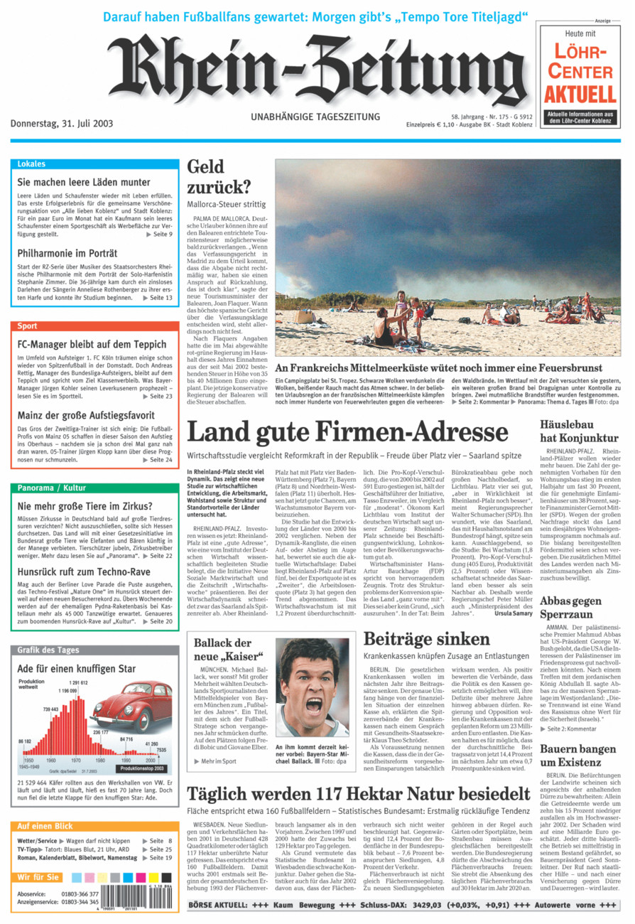 Rhein-Zeitung Koblenz & Region vom Donnerstag, 31.07.2003