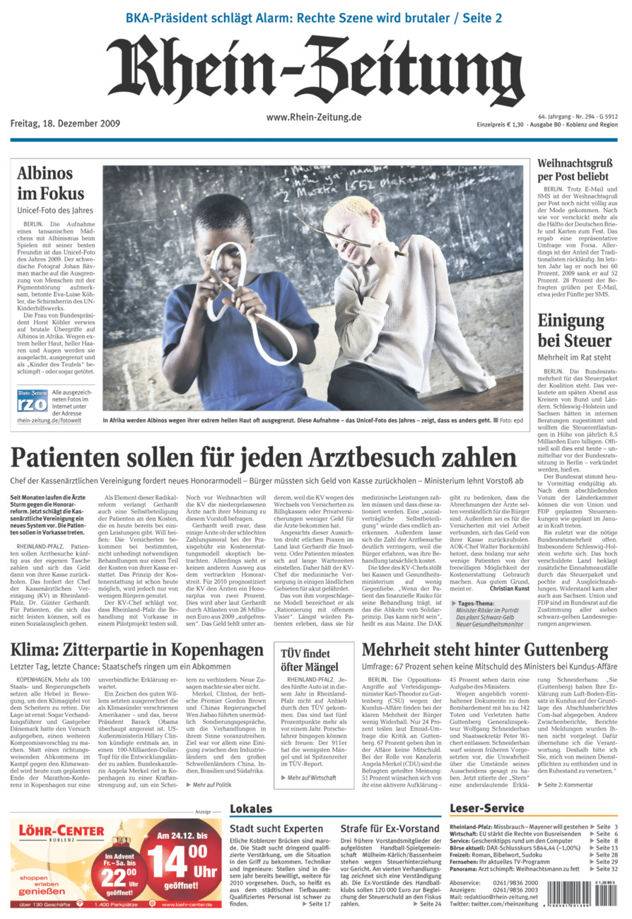 Rhein-Zeitung Koblenz & Region vom Freitag, 18.12.2009