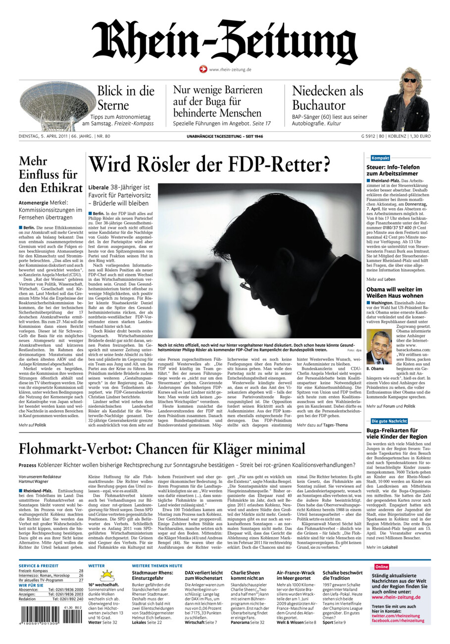 Rhein-Zeitung Koblenz & Region vom Dienstag, 05.04.2011