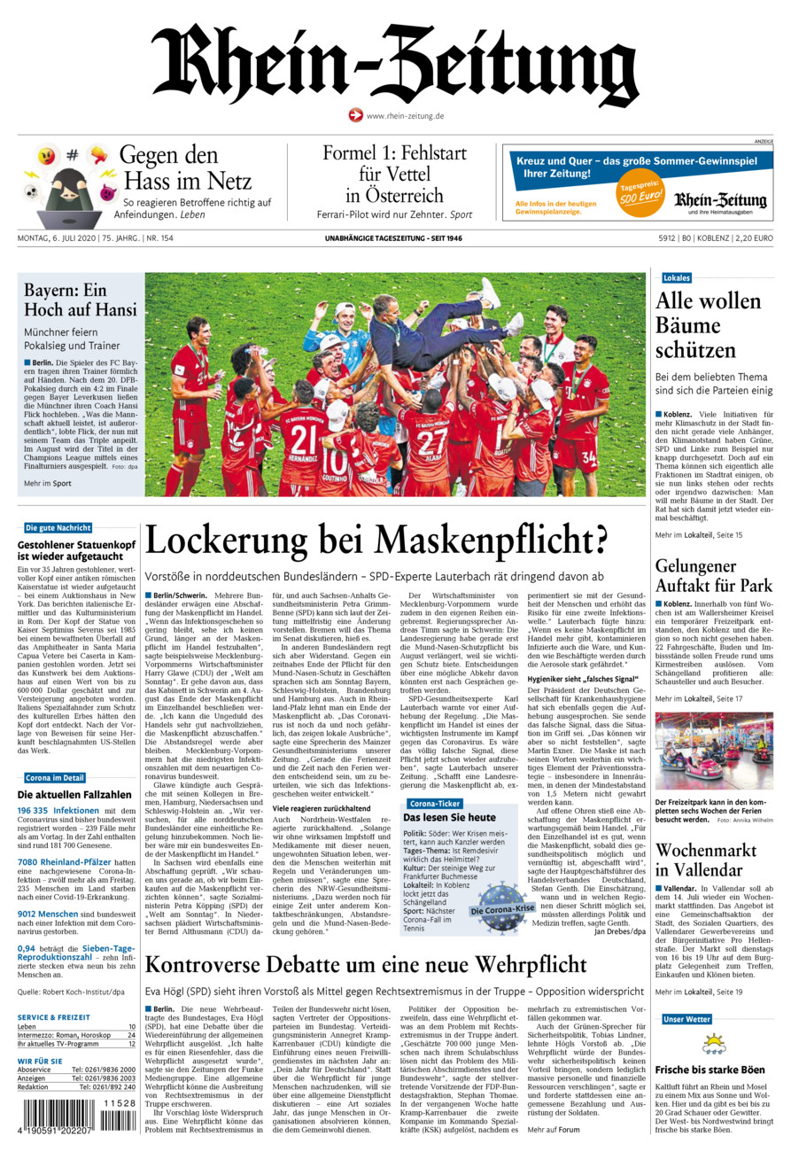 Rhein-Zeitung Koblenz & Region vom Montag, 06.07.2020