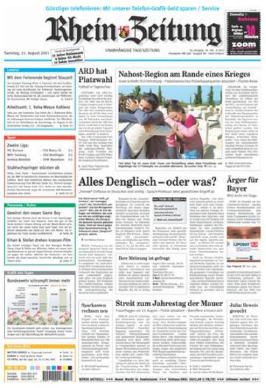 Rhein-Zeitung Koblenz & Region vom Samstag, 11.08.2001