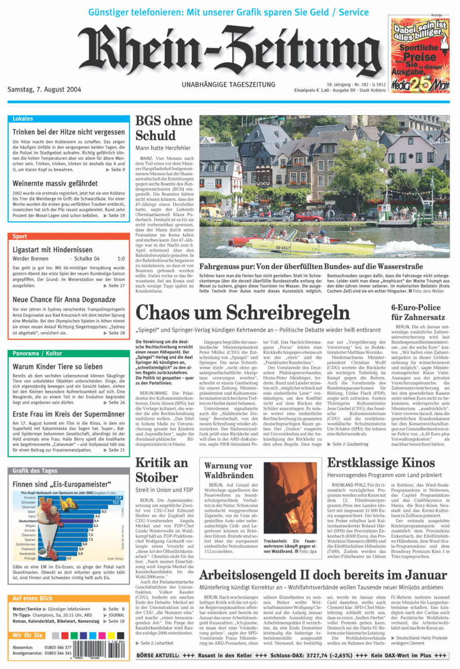 Rhein-Zeitung Koblenz & Region vom Samstag, 07.08.2004