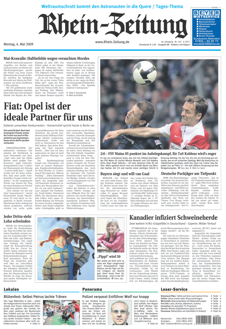 Rhein-Zeitung Koblenz & Region vom Montag, 04.05.2009
