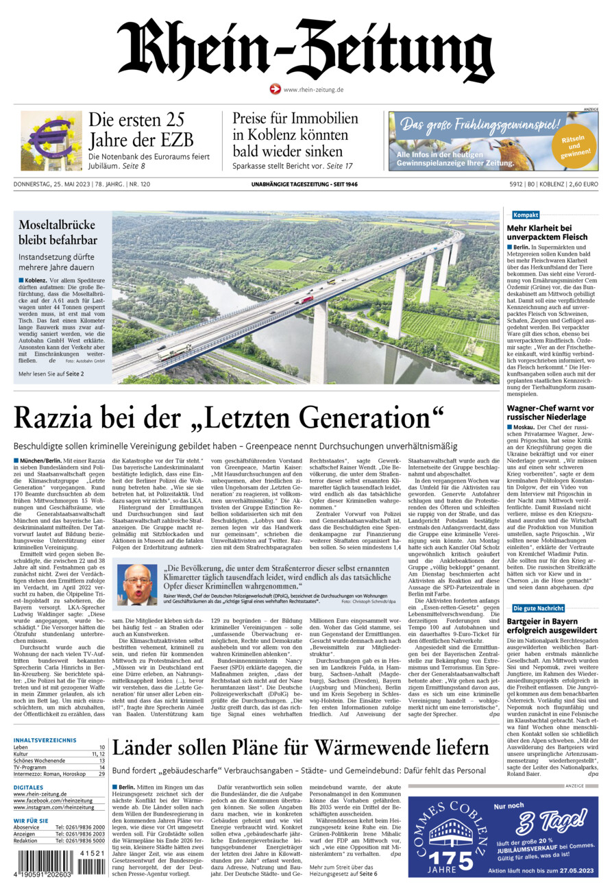 Rhein-Zeitung Koblenz & Region vom Donnerstag, 25.05.2023