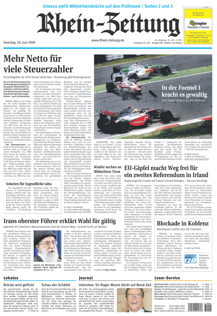 Rhein-Zeitung Koblenz & Region vom Samstag, 20.06.2009
