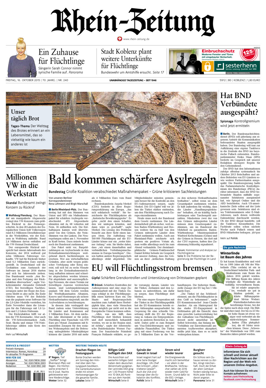 Rhein-Zeitung Koblenz & Region vom Freitag, 16.10.2015