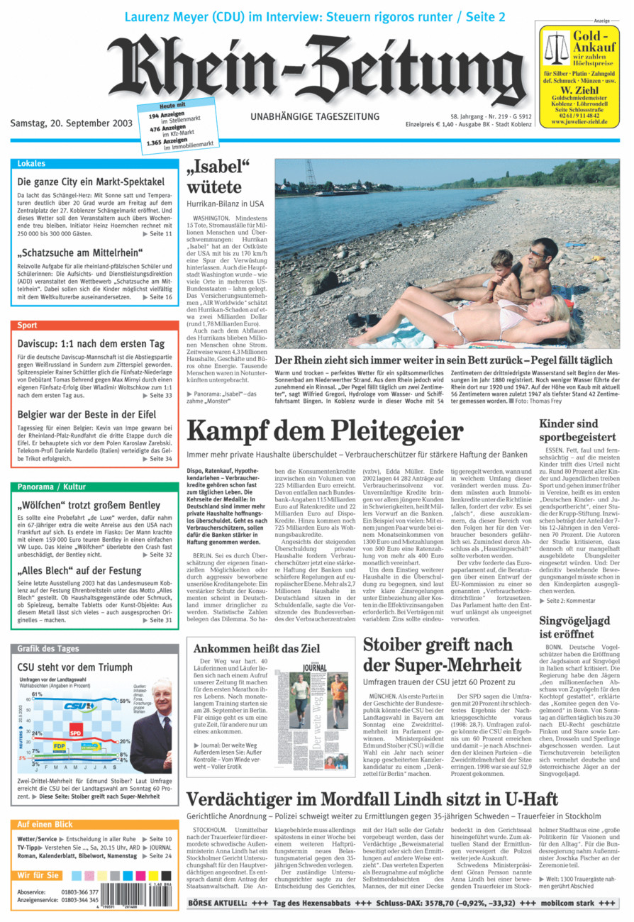 Rhein-Zeitung Koblenz & Region vom Samstag, 20.09.2003