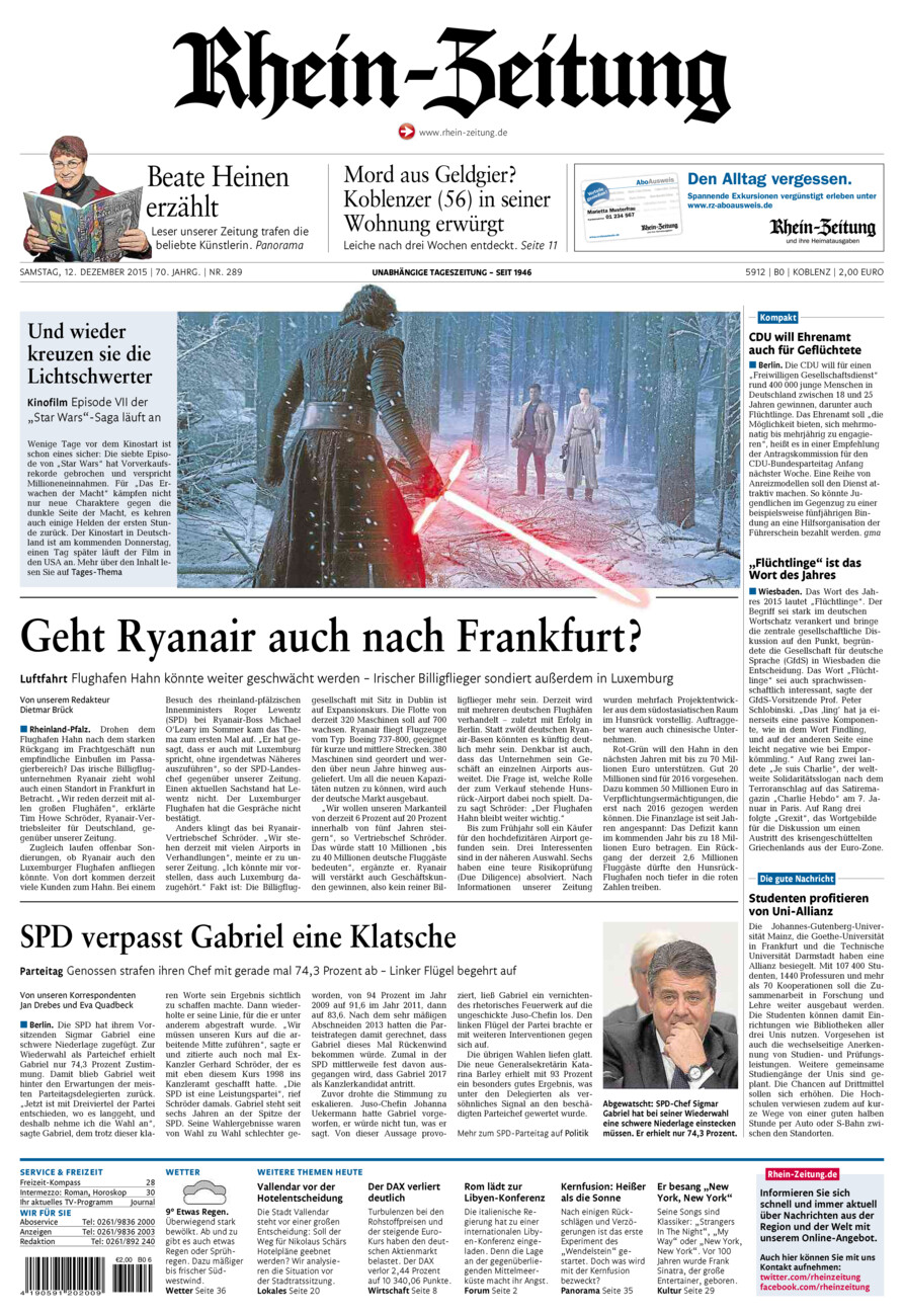 Rhein-Zeitung Koblenz & Region vom Samstag, 12.12.2015