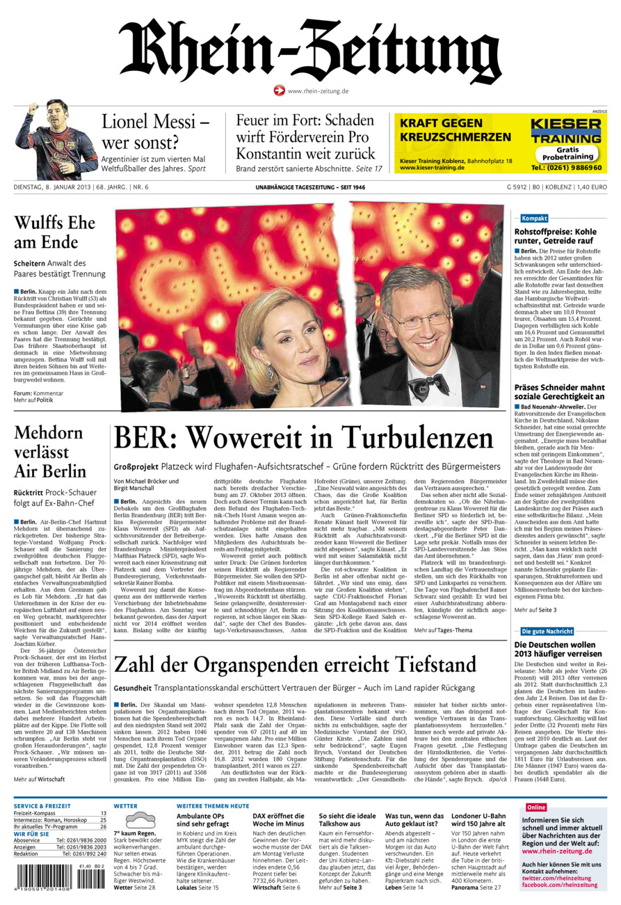 Rhein-Zeitung Koblenz & Region vom Dienstag, 08.01.2013