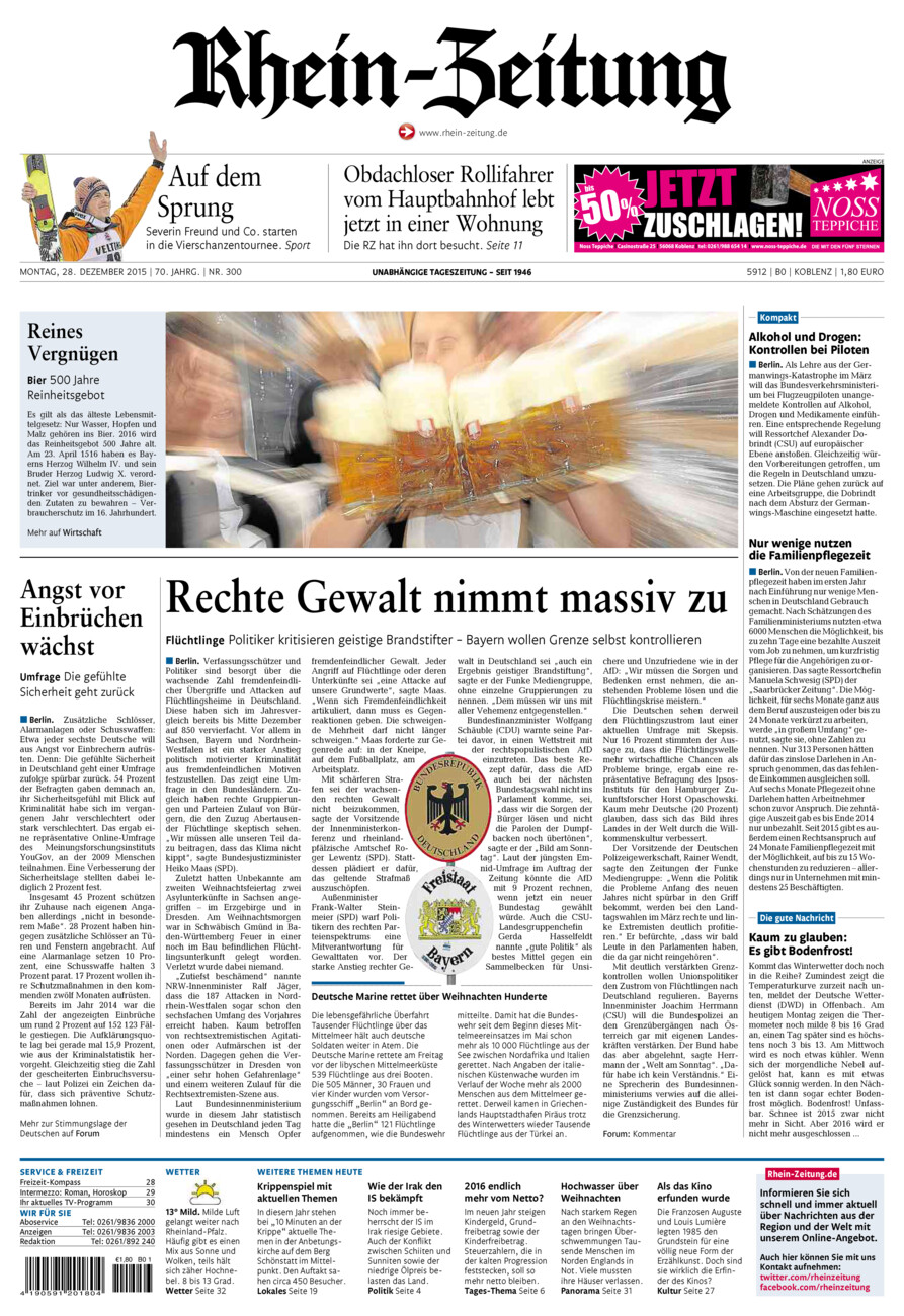 Rhein-Zeitung Koblenz & Region vom Montag, 28.12.2015