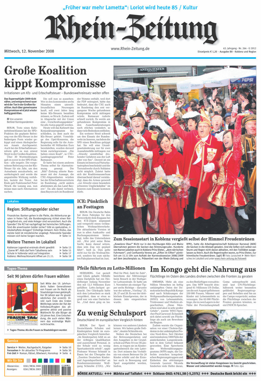 Rhein-Zeitung Koblenz & Region vom Mittwoch, 12.11.2008