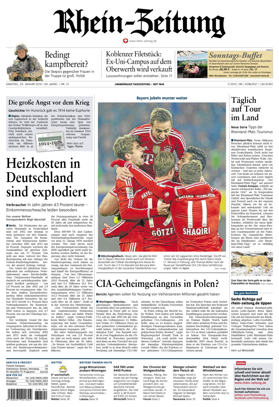 Rhein-Zeitung Koblenz & Region vom Samstag, 25.01.2014