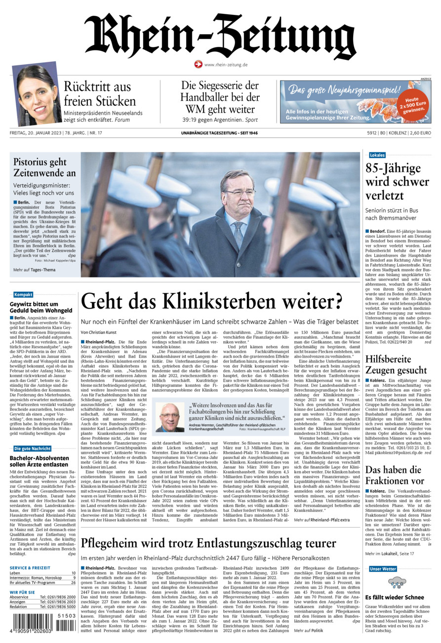 Rhein-Zeitung Koblenz & Region vom Freitag, 20.01.2023