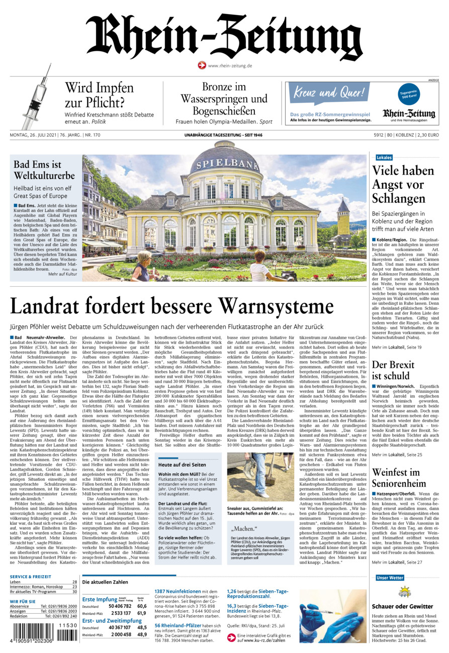 Rhein-Zeitung Koblenz & Region vom Montag, 26.07.2021