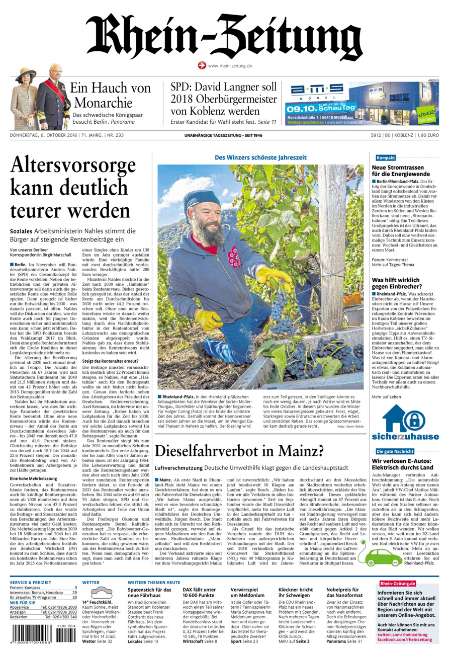 Rhein-Zeitung Koblenz & Region vom Donnerstag, 06.10.2016