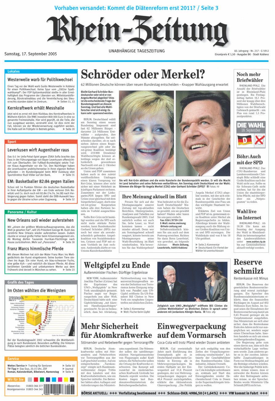 Rhein-Zeitung Koblenz & Region vom Samstag, 17.09.2005