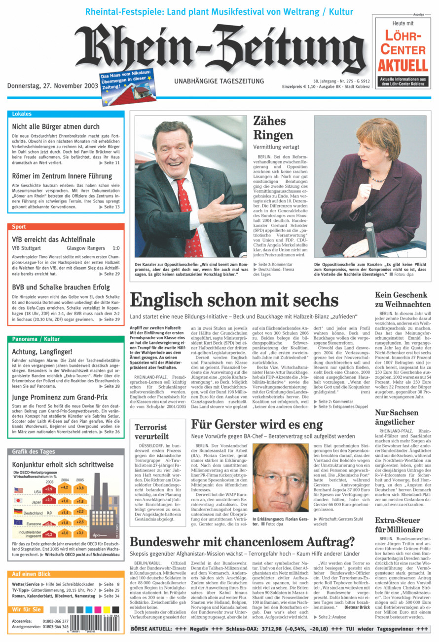 Rhein-Zeitung Koblenz & Region vom Donnerstag, 27.11.2003