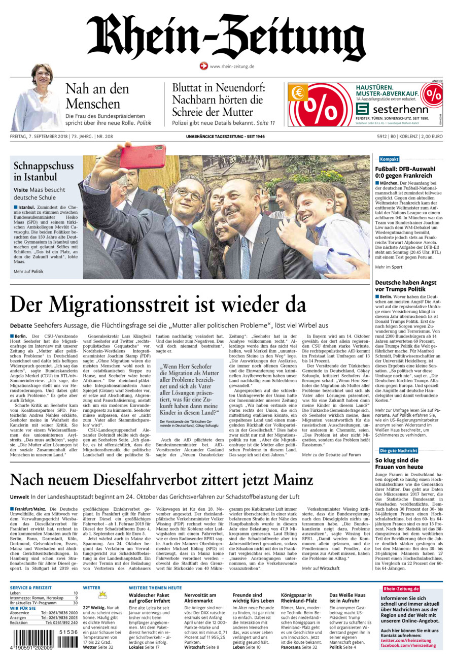 Rhein-Zeitung Koblenz & Region vom Freitag, 07.09.2018