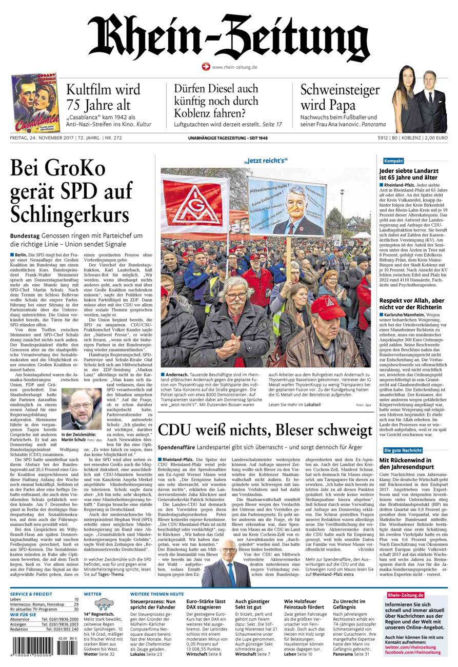 Rhein-Zeitung Koblenz & Region vom Freitag, 24.11.2017