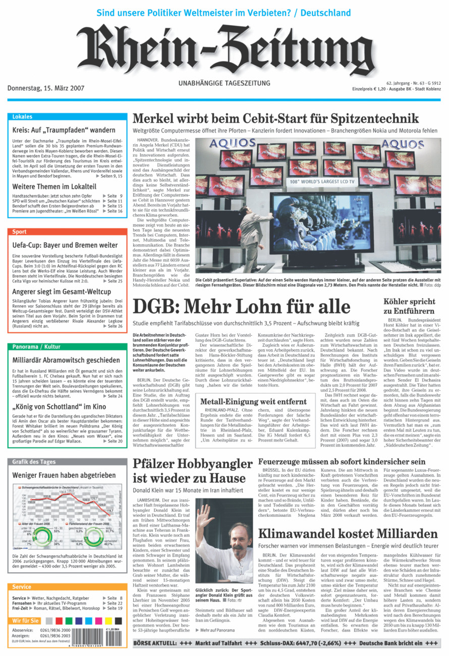 Rhein-Zeitung Koblenz & Region vom Donnerstag, 15.03.2007